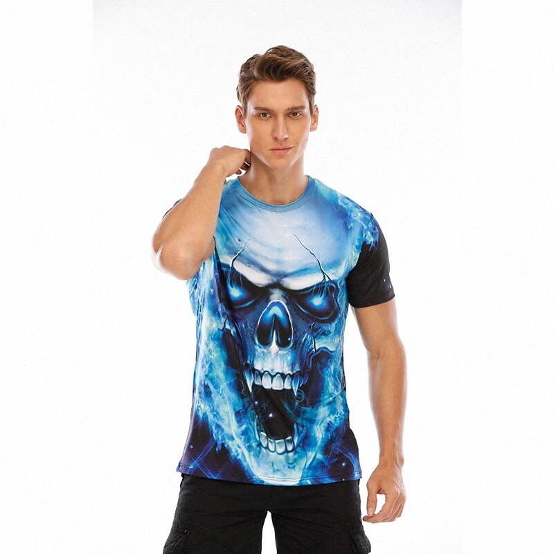 Chemise T-shirt pour hommes Crâne graphique Col rond Daily Club Print Tops à manches courtes Basic Blue Rouge / Été 27e #