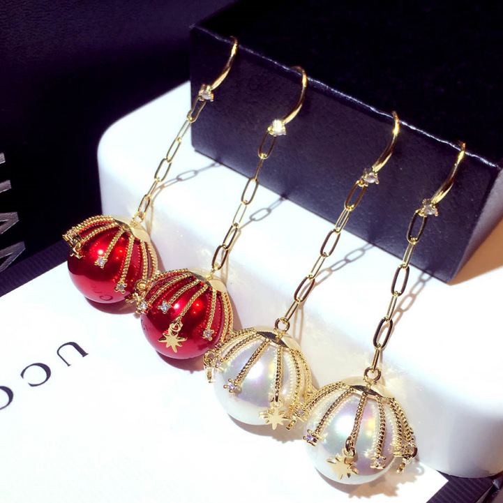 Fashion luxury designer diamond zircon long drop pearl chandelier dangle clip on earrings for women girls students s925 silver post-image-630019396