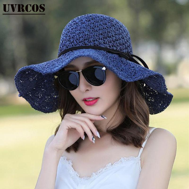 

SUMMER new small fresh straw hat sun hat sun folding versatile long beach breathable classic fashion woman, Brown