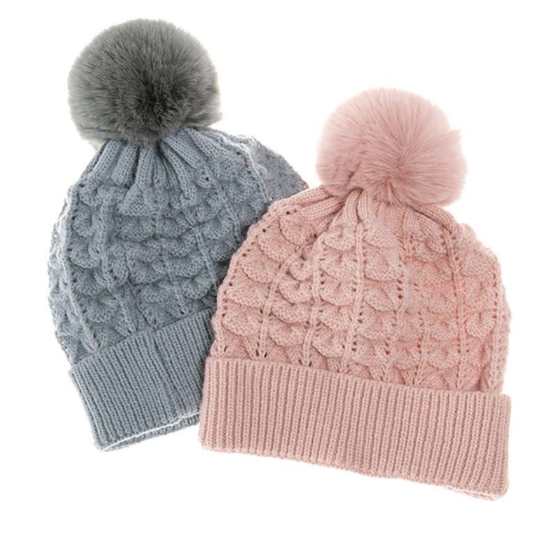 

Woman Knitted Beanies Winter Autumn Acrylic Hats Thick Warm Jacquard Big Fur Ball Outdoor Solid Caps, Black