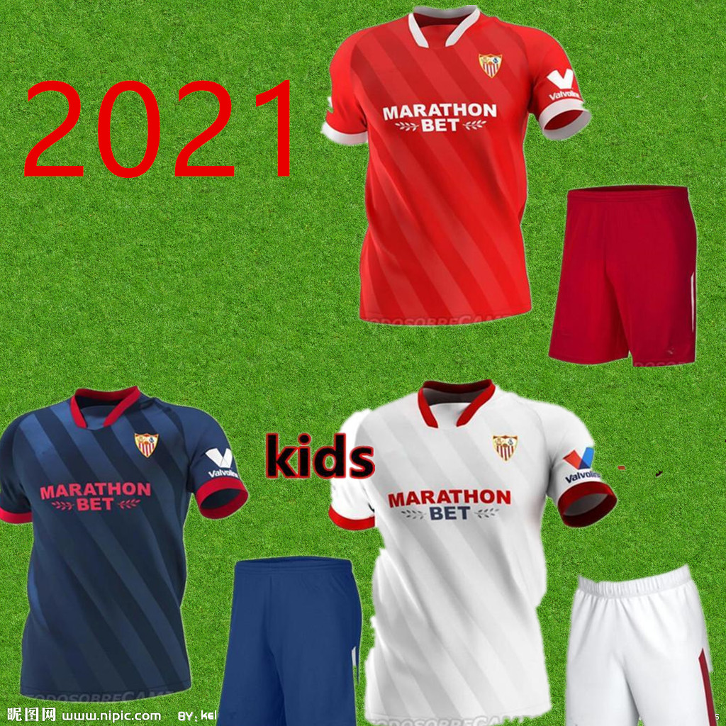 

20 21 FC Sevilla Soccer Jersey 5 OCAMPOS 10 EVER BANEGA 15 EN-NESYRI  NAVAS DE JONG EL HADDADI REGUILON Football Shirt Kits kids, White