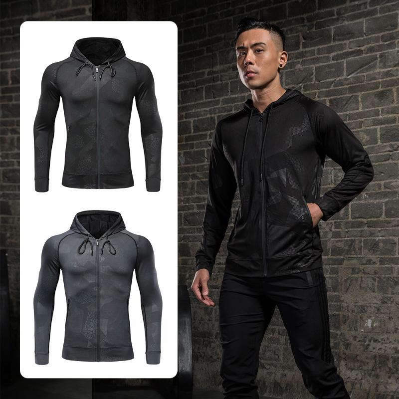 

Male Jacket Sports Cardigan Hooded Winter Running Jacket Basketball Training Gym Quick Dry Polyester Outdoor Cycling Top, Grey