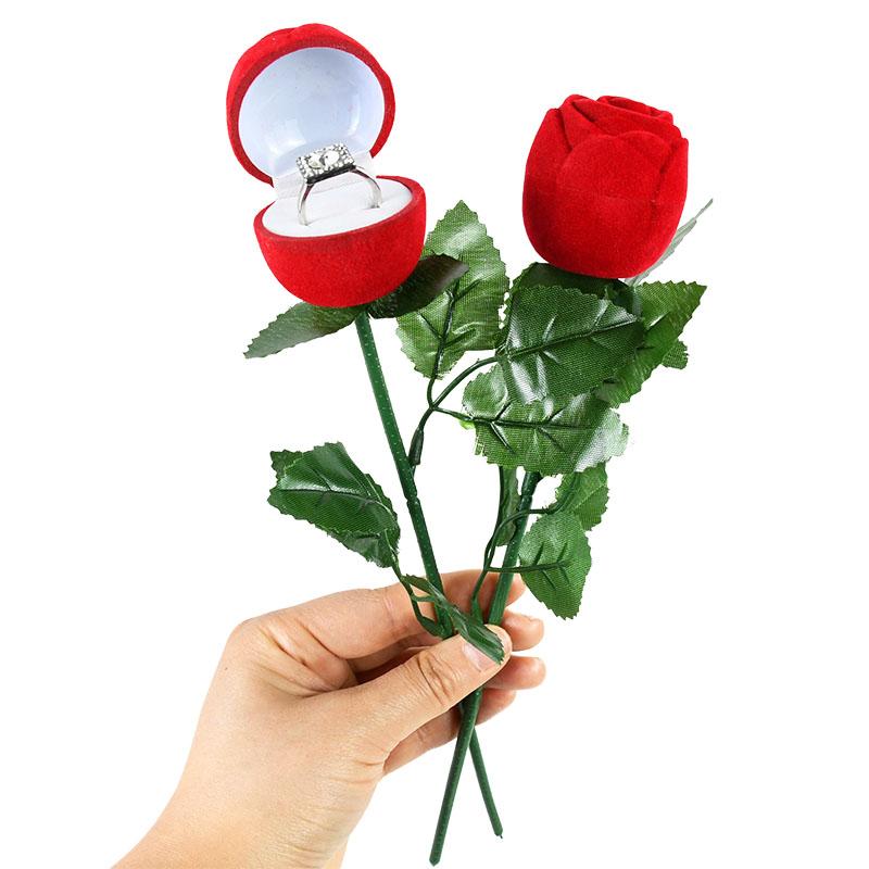

Gift Wrap Red Rose Flower Jewelry Package Box With Rod Romantic Wedding Engagement Valentine Day Rings Storage Display Holder