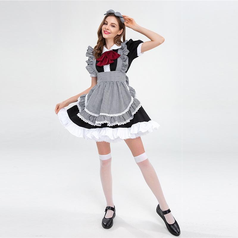 

Japanese Sexy Maid Costume Cosplay Adult Women Halloween Carnival Party Waiter Dress Up Uniform, As pic