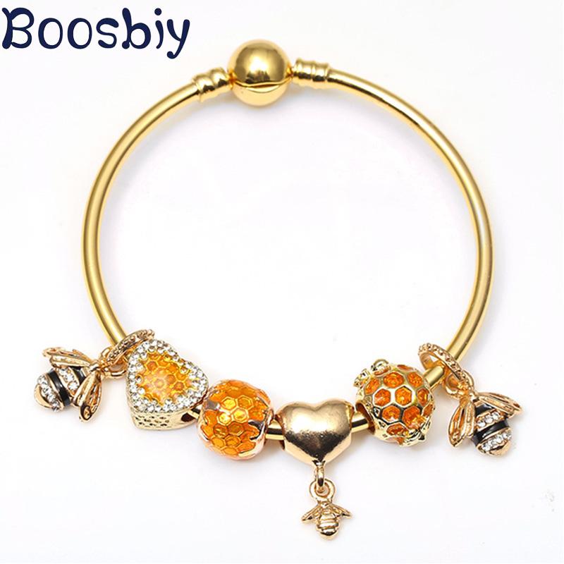 

New Arrival European Style Gold Color Charm Bangle With Small Bees Pendants DIY Fashion Brand Bracelet For Women Jewelry Gift