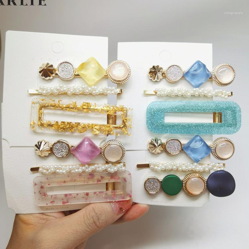 

3Pcs/Set Fashion Pearls Acetate Geometric Hair Clips For Women Girls Headband Sweet Hairpins Barrettes Jewelry Accessories, Golden;silver