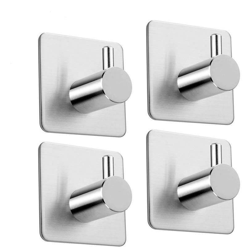

4 PCS Self Adhesive Hooks Rustproof 3M Stainless Steel Hanger Hat Towel Robe Coat Rack Storage Home Organizer Kitchen Bathrooms