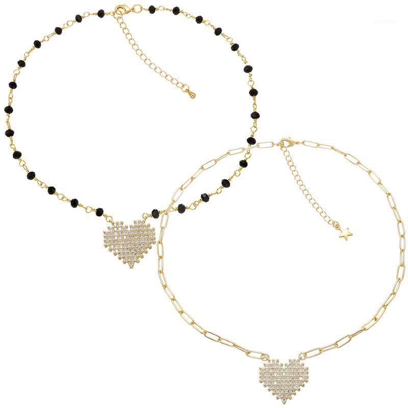 

ZHUKOU 1 piece CZ crystal gold color necklace for women 2020 NEW heart Choker for party Jewelry VL791