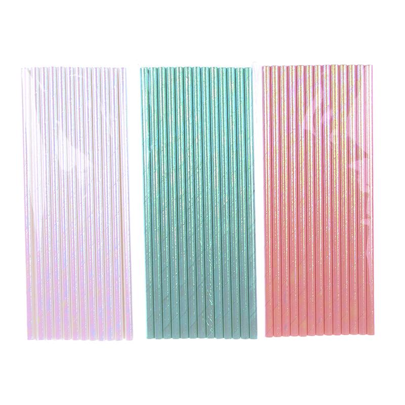 

25 Pcs/lot Iridescent Paper Straws Drinking DIY Rainbow Straws Decordation