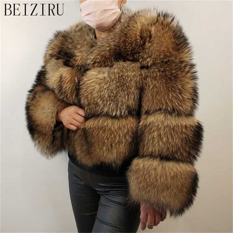 

BEIZIRU real raccoonsilver Short coat women winter warm thick natural coats long sleeve 220106, Raccoon