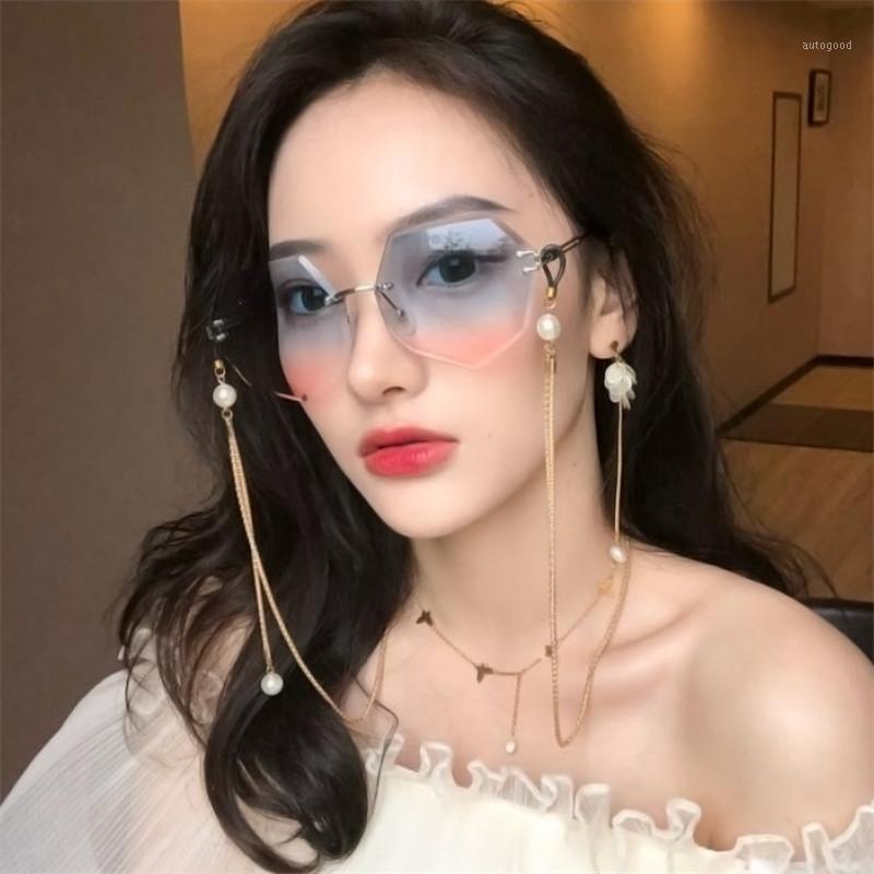

Sunglasses 2021 Design Lady Round Rimless Women Cutting Lens Vintage Ocean Sun Glasses Rave Festival Rave1