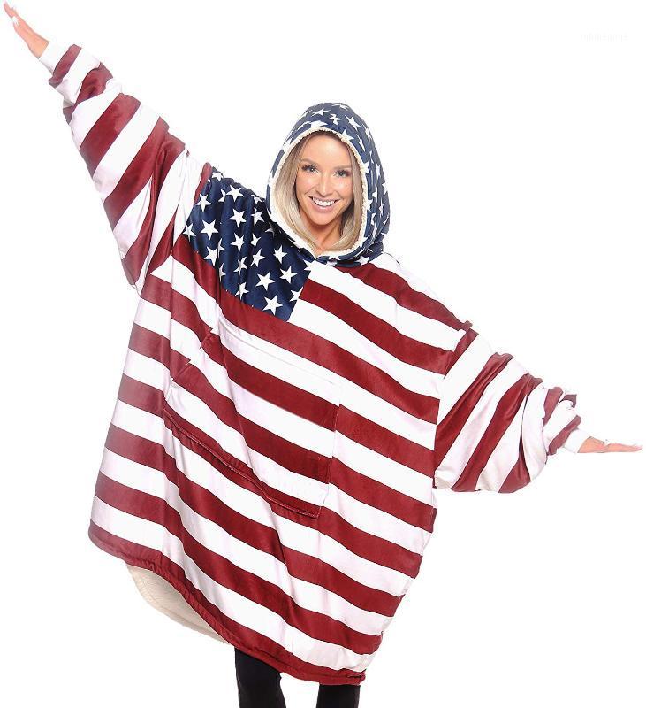 

Blanket Sweatshirt with Sherpa Lining Super Soft Warm Hoodie Sweatshirts American flag Oversize Fleece Pullover Pocket1