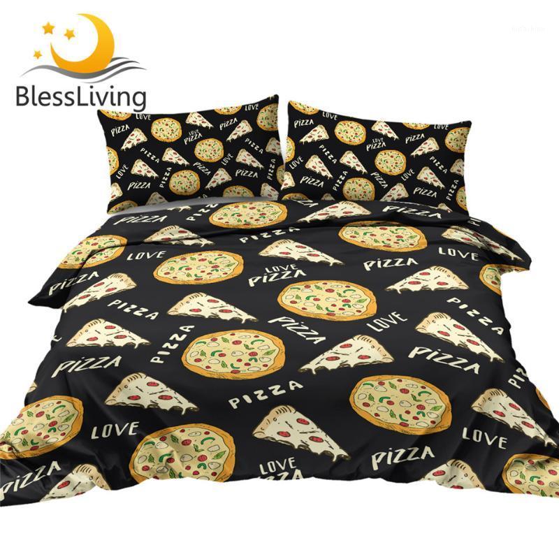 

BlessLiving Pizza Bedding Set Love Duvet Cover Pizza Slice Doodles Comforter Cover Teens Yummy Bedspreads 3-Piece King1