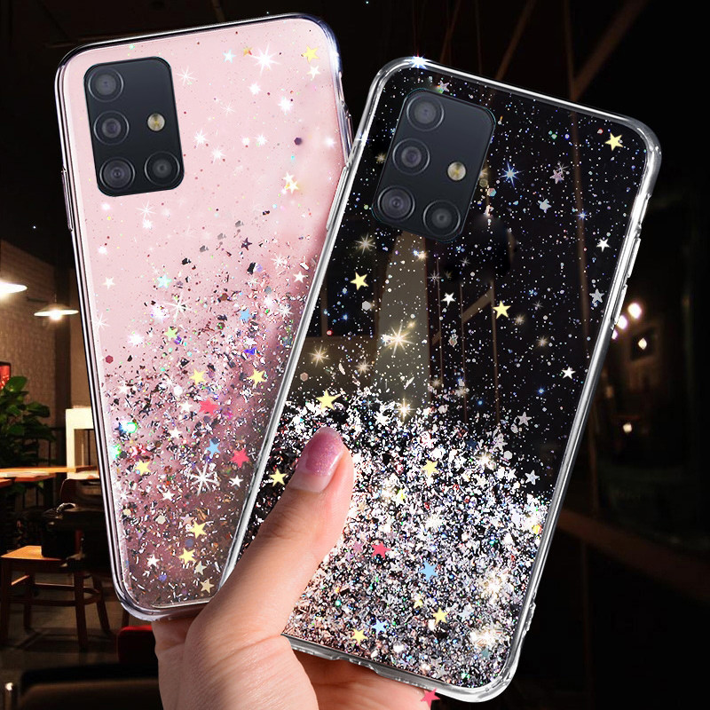 

Phone Case for Samsung Galaxy S20 Ultra S10 S9 S8 Plus Note 10 Pro A51 A71 A81 A91 A10 A20 A30 A50 A70 Bling Glitter Star Cases, Silver