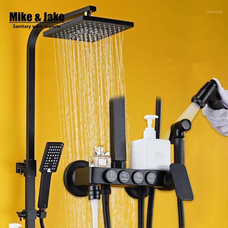 

Bathroom Luxury Pure Black Shower Set With Bidet Shelf Faucet Bathtub Sets