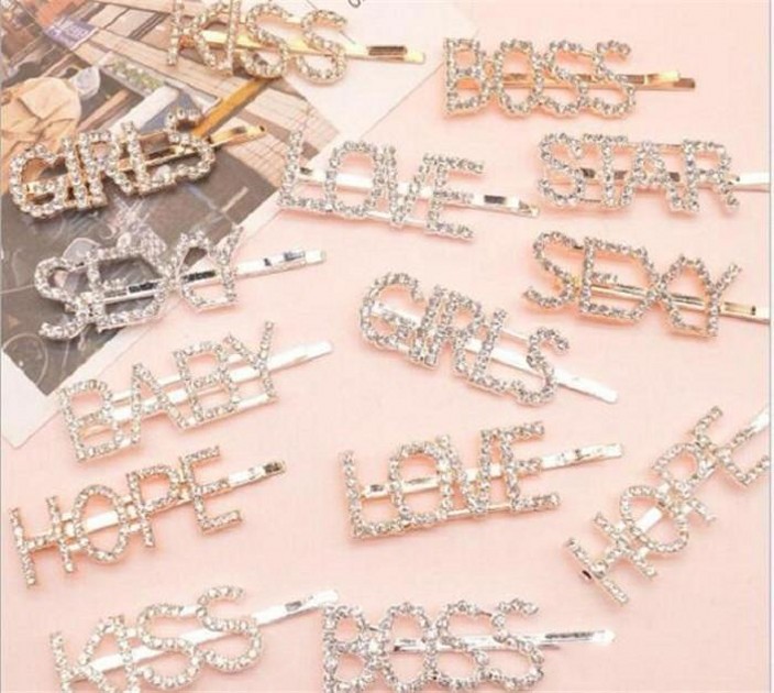 

15 styles Silver Gold Letter Word Rhinestone Crystal Hairpin Hairgrip Hairclips Hair Clip Grip Pin Barrette Ornament Hair Accessories FY4345, Do not order this option/not ship