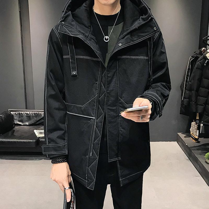 

Thicken Warm Hooded Big Pockets Casual Outwear Male Jacket New Winter Men Parka Hooded Solid Color 2 Colors Simple Jacket, Black
