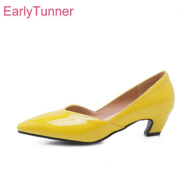 

Autumn Brand New Glossy Yellow Red Women Formal Pumps Sexy Chunky Heels Lady Shoes EB211 Plus Big Small Size 3 10 30 46 481, Black