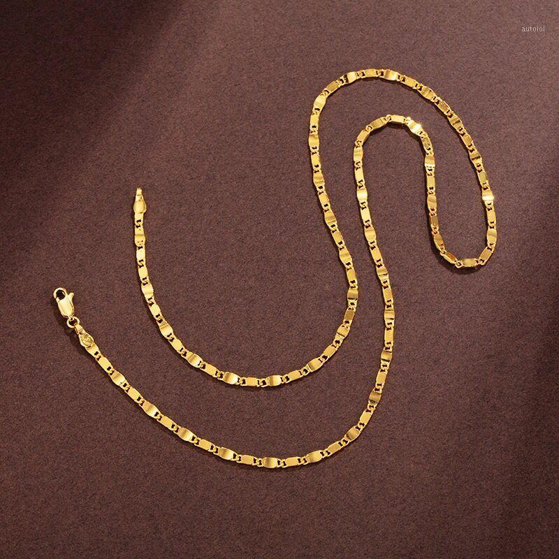 

XP Jewelry -- ( 50 cm x 3 mm ) 24 k Pure Gold Color Square chain Necklaces For Men Women Fashion Jewelry Good Quality1