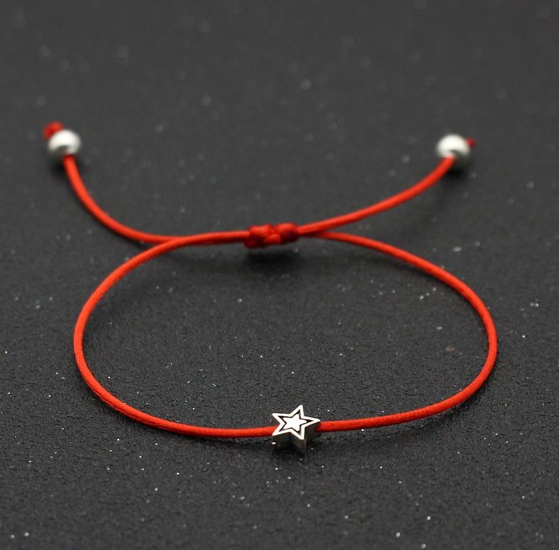 

20pcs Antique Silvers Star Pentagram Charm Bracelets for Women Men Lucky Red Rope Thread String Adjustable Braid Bracelet, Golden;silver