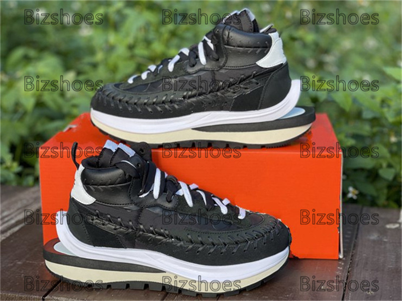 

Waffles Black/Black-White Running Shoe Leather Nylon Suede Platform Mid Sesame/Multi-Color Jean Paul Gaultier x Chitose Abe Designers Sports Sneakers Trainers, 01