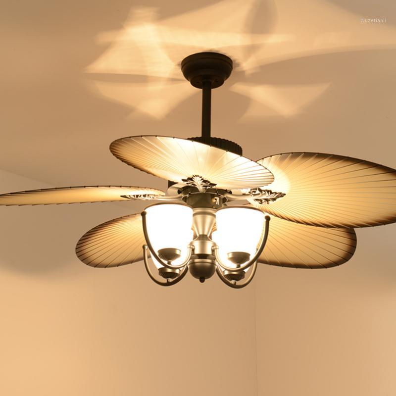

Mediterranean fan light retro living room remote control ceiling fan restaurant living room E27 industrial wind light1