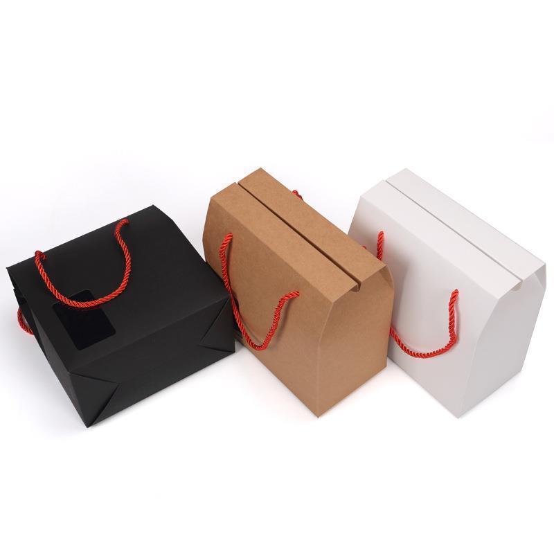 

100 Pcs 18x10x18cm Kraft Paper Box With Handle Windows Birthday Wedding Gift Box Candy Packaging Bag Cookies Solid Color