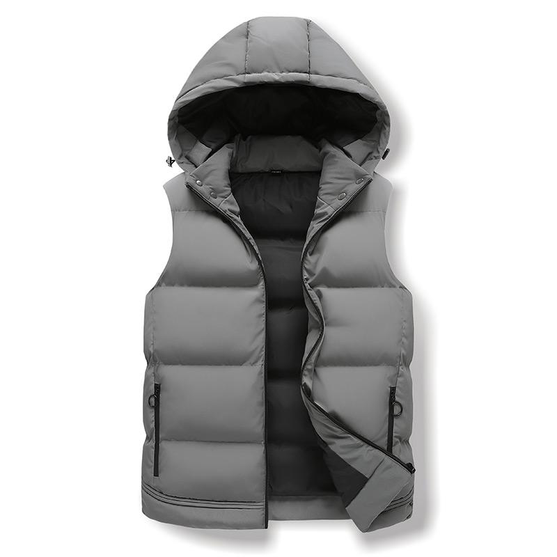 

New Men's Down Sleeveless Vest Hooded Jacket Winter Vest Warm Clothes, Gray