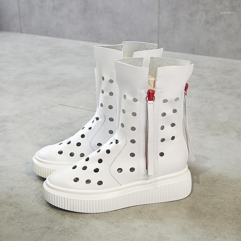 

White booties female summer 2020 new wild fashion hollow female sandals sponge cake thick bottom flat boots1, Black