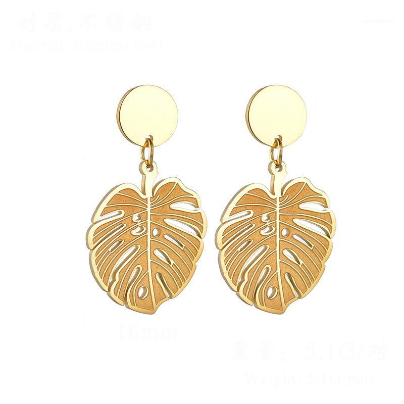 

Fashion Women Drop Earrings Jewelry Earrings Stainless Steel Golden Plated Women's Simple Hollow Leaf Gift1