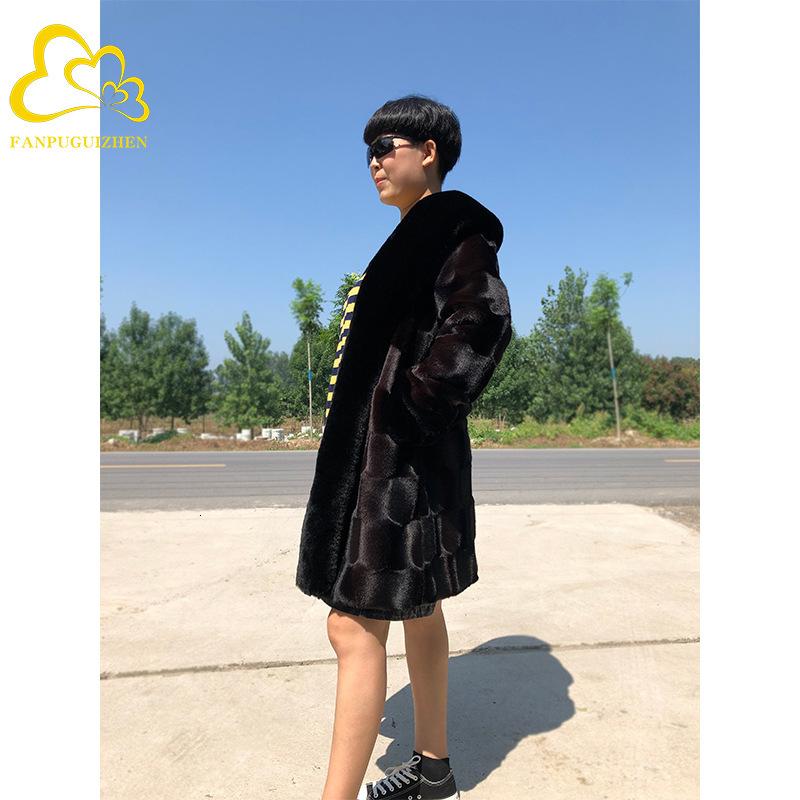 

Haining autumn and winter new artificial mink splicing medium length female fur coat, Bla