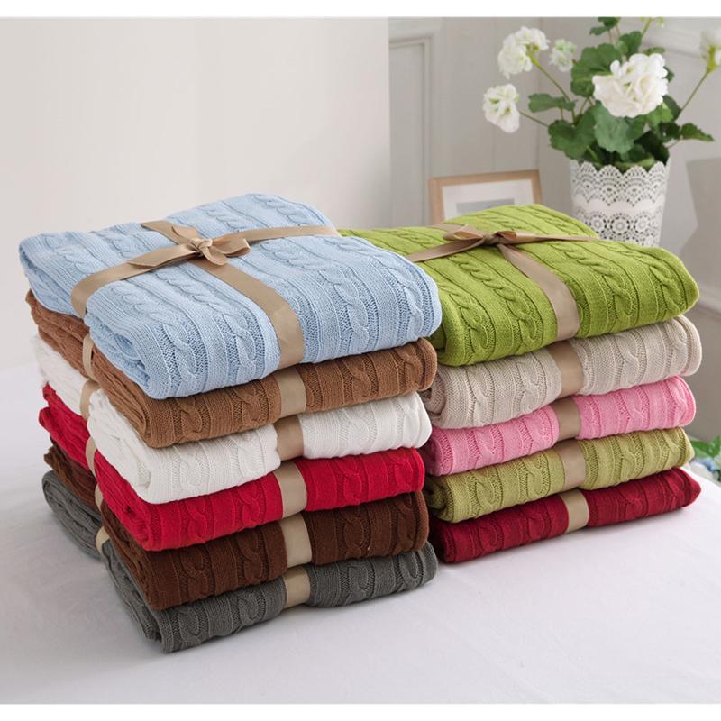 

27 100% Cotton High Quality Blanket Handmade Soft Knitted Solid Color Plaid Throw Blanket On Sofa Bed Plane Warm Bedspreads