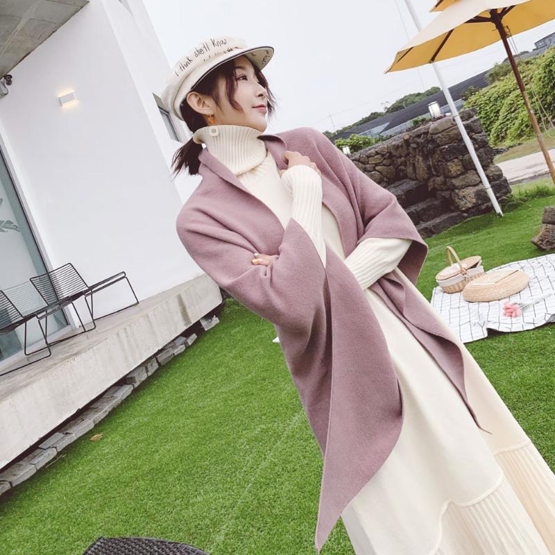 

2020 Autumn And Winter Korean Style Luxury Triangle Solid Color Students Shawl Women's Double Sided Knitted Scarf Warm for Lady