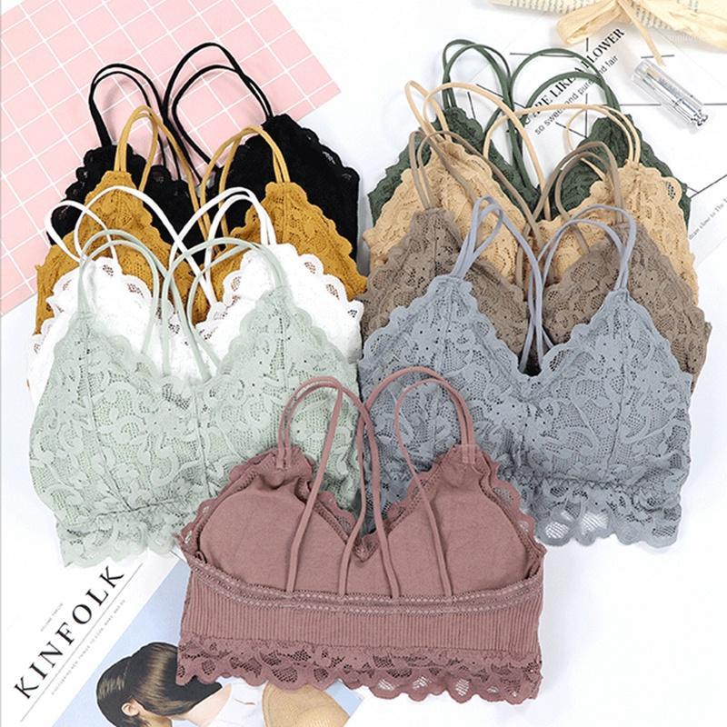 

Korean Women's Lace Wrapped Chest No Steel Ring Cross Beautiful Back Camisole1, Yellow