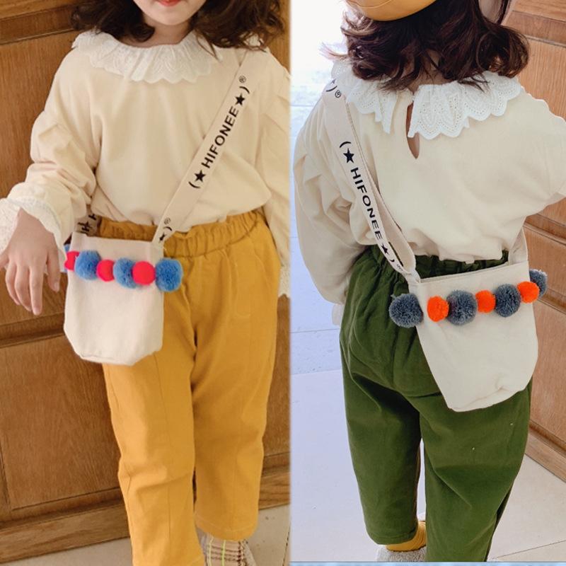 

Raged Sheep Casual Shoulder Large Capacity Simple Messenger Canvas Hairball Contrast Color Children Kids Girls Princess Handbag, Style 2