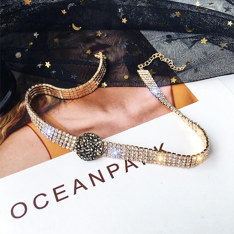 

DREJEW Gold Silver Full Rhinestone Pearl Choker Long Exquisite Crystal Chain Necklaces Sets for Women Statement Jewelry