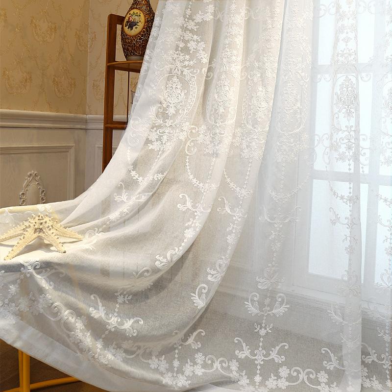 

European Embroidered Yarn Curtain Window Yarn Tulle Sheer Curtains For Bedroom Living Room Rideaux Voilage Vorhang, White
