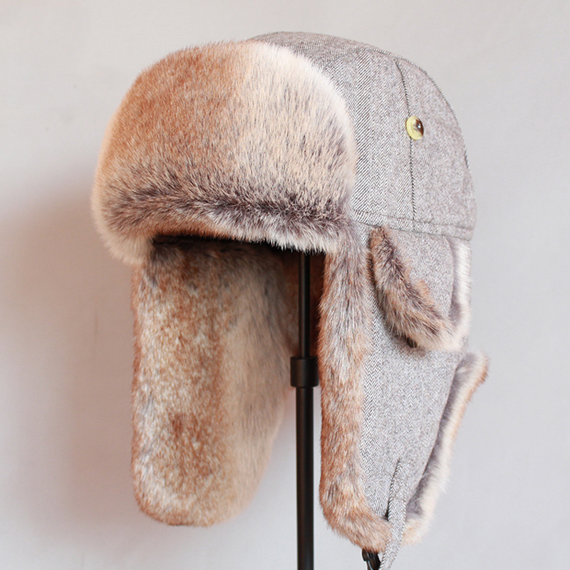 

Russian Trooper Trapper Bomber Winter Hat Man Women's Fur Hot Hats With Ear Tabs
