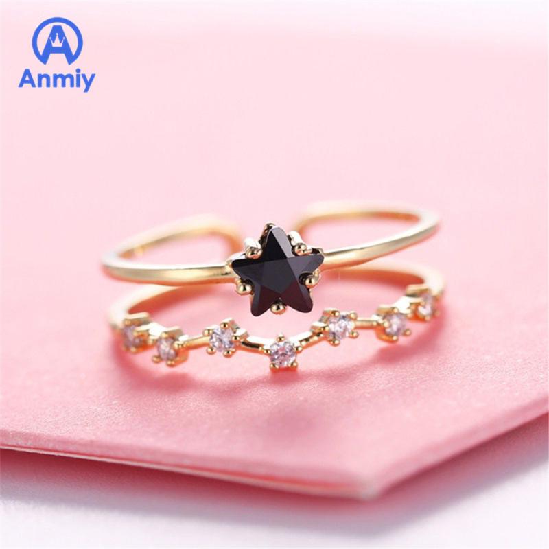 

Anmiy Personality Love Sunny Opening Adjustable Female Star Double-layer Movable Ring
