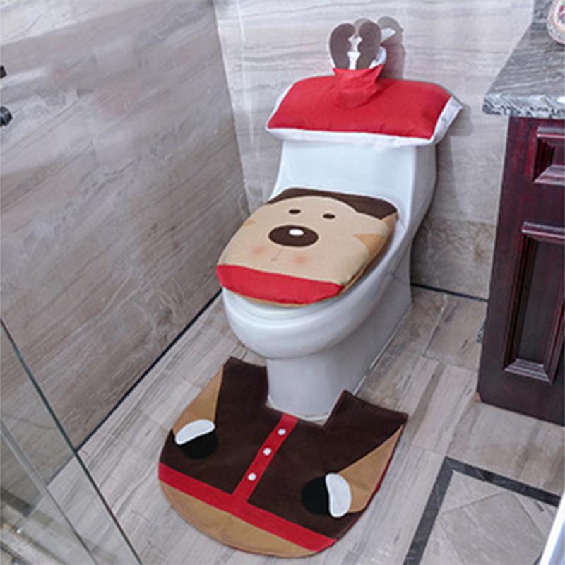 

3pcs/set Christmas Toilet Lid Reusable Floor Waterproof Santa Claus Bathroom Aniti-slip Mat New Year Xmas Decoration