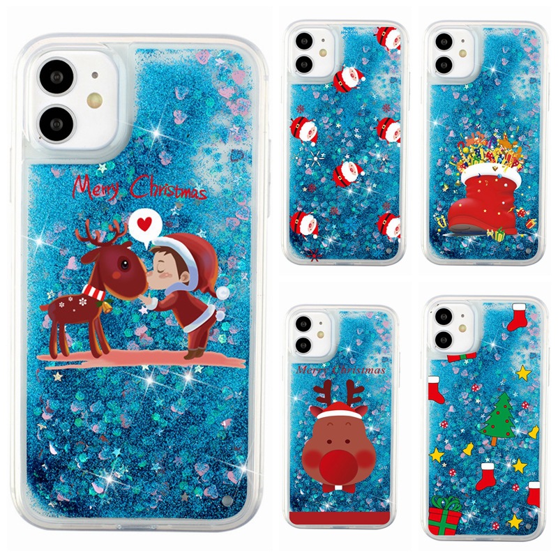 Merry Christmas lovely deer boy tree gifts fashion glittering flow sequins sand phone cases for iphone 12 11 pro X XS max XR 6 7 8 plus-image-614234584