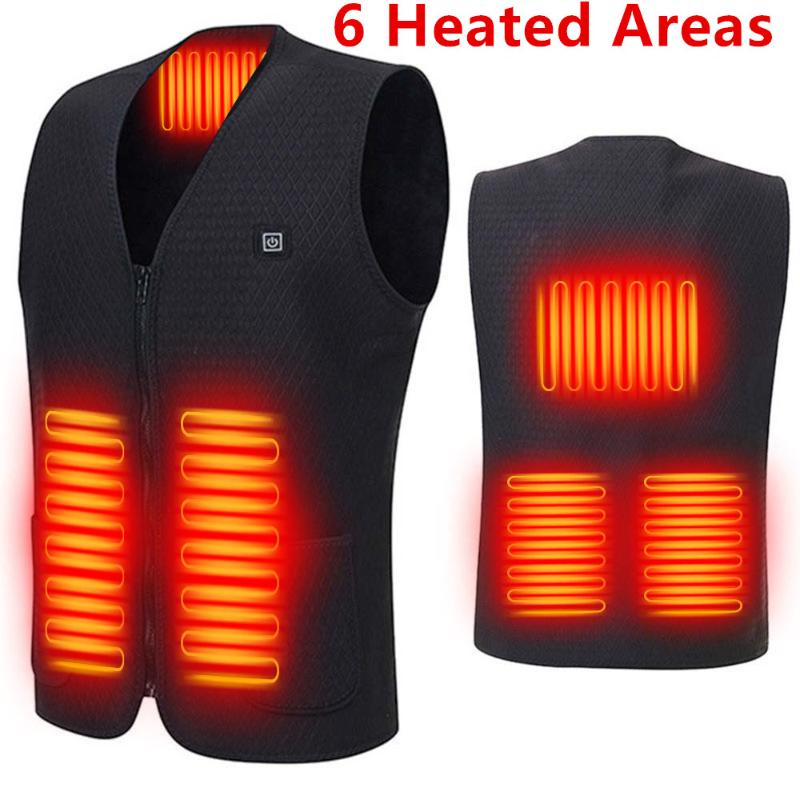 

S-6XL 9 Heating Areas Electric Vest Men Heated USB Thermal Hunting Vest Black Keep Warm Winter Heated Pad Hot Thermal Jacket, Black 2 heat areas
