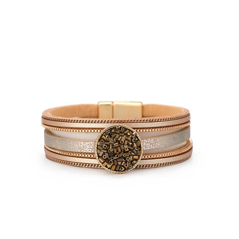 

Round Charm Leather Bracelets For Women 2020 Fashion Boho Multilayer Wide Wrap Bracelet Femme Jewelry