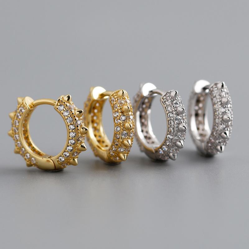 

Hoop & Huggie European And American Punk Fashion Studded S925 Pure Tremella Ring 18k Gold-plated Circle Earrings Ear Buckle Women
