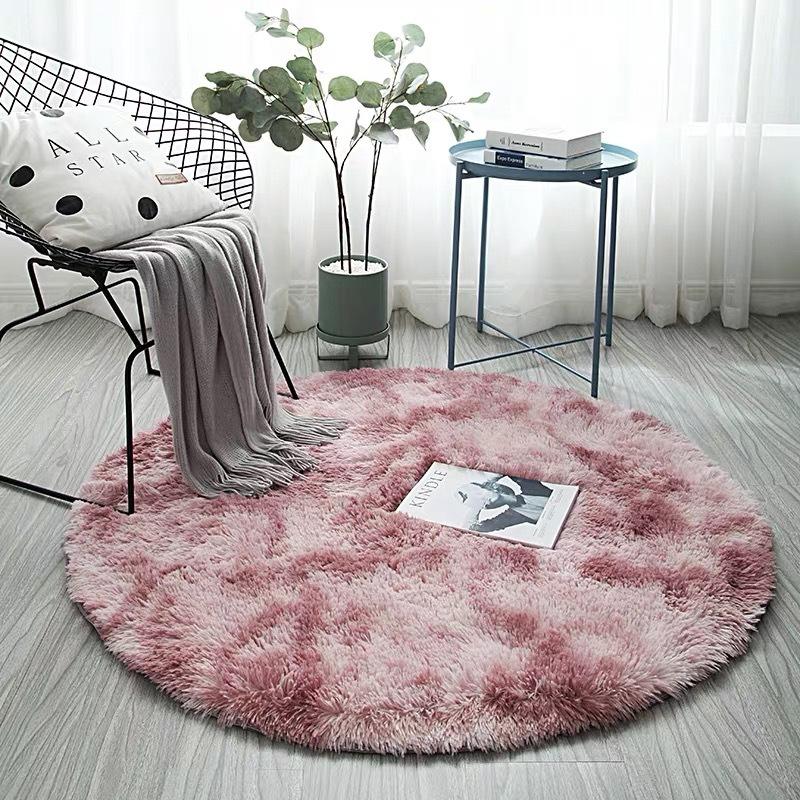 

Nordic Tie-dye Round Carpet Soft Long Hairy Fluffy Child Room Pad Yoga Living Bedroom Mat For Table Coffee Non-slip Rugs Room, Pink