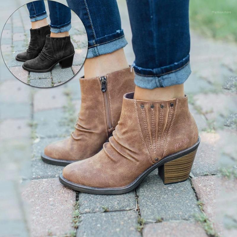 

Women's Fashion Casual Roman Short Ankle Boots Square Heels Leather Shoes 2021 Autumn Winter Shoes Women High Heels Boots Warm1, Bw