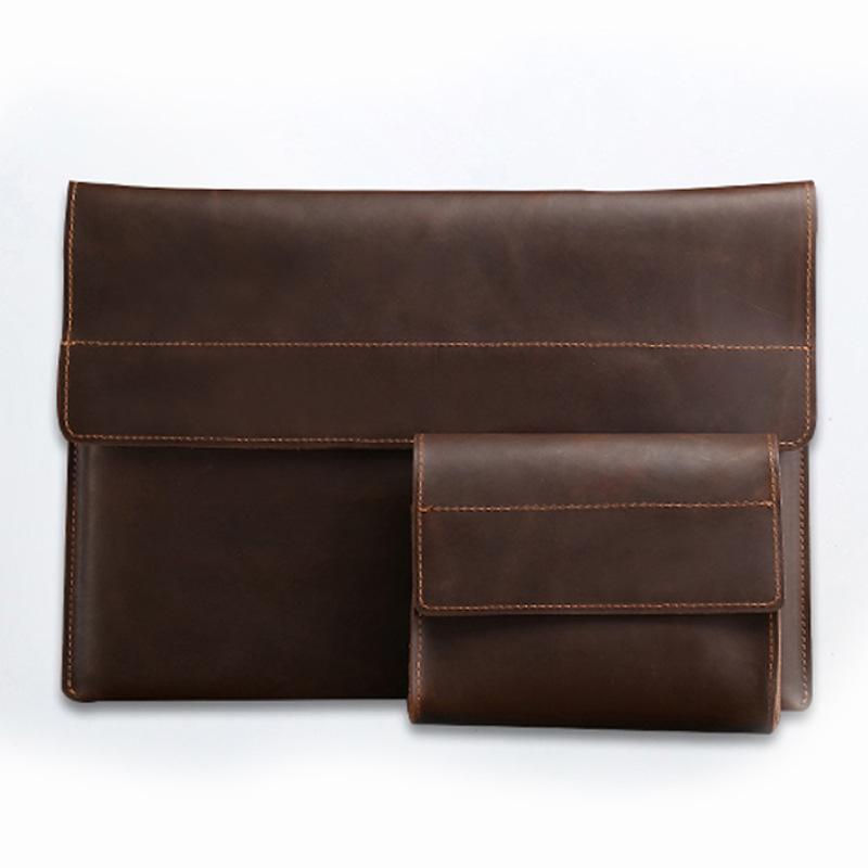 

Genuine Leather Men Bag Laptop Power Pack Handbag Women Brown Red Crazy Horse Business Briefcase for Man Document Holder A4 File, 11.6 inch air