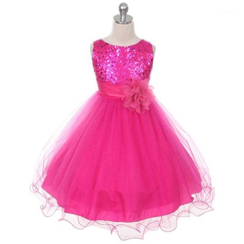 

Girls Dress Upper Body Sequins Mesh Dress Princess hua tong qun Girls Plaid1, White