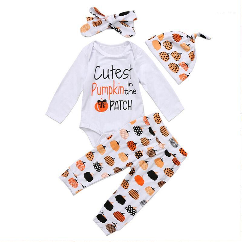 

4pcs My First Halloween Newborn Baby Boy Girl Clothes Pumpkin Romper Pants Outfit Set1, White