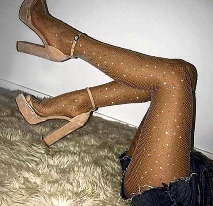 

Girls Summer Fishnet Diamond Pantyhose Fashion Shiny Net Tights Rhinestone Mesh Stockings Tights Sexy 13 Colors BY053, Black